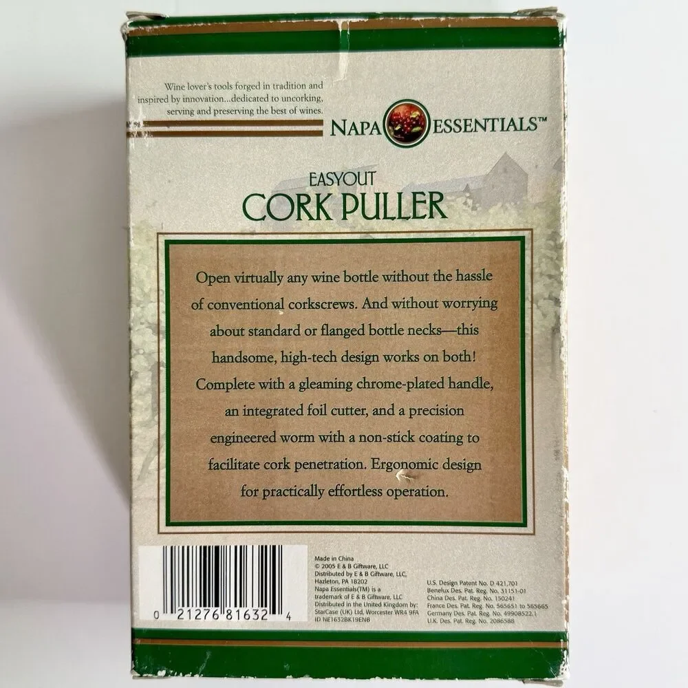NAPA ESSENTIALS Easy Out Cork Puller Wine Opener NEW in box w/Wine Pairing Guide